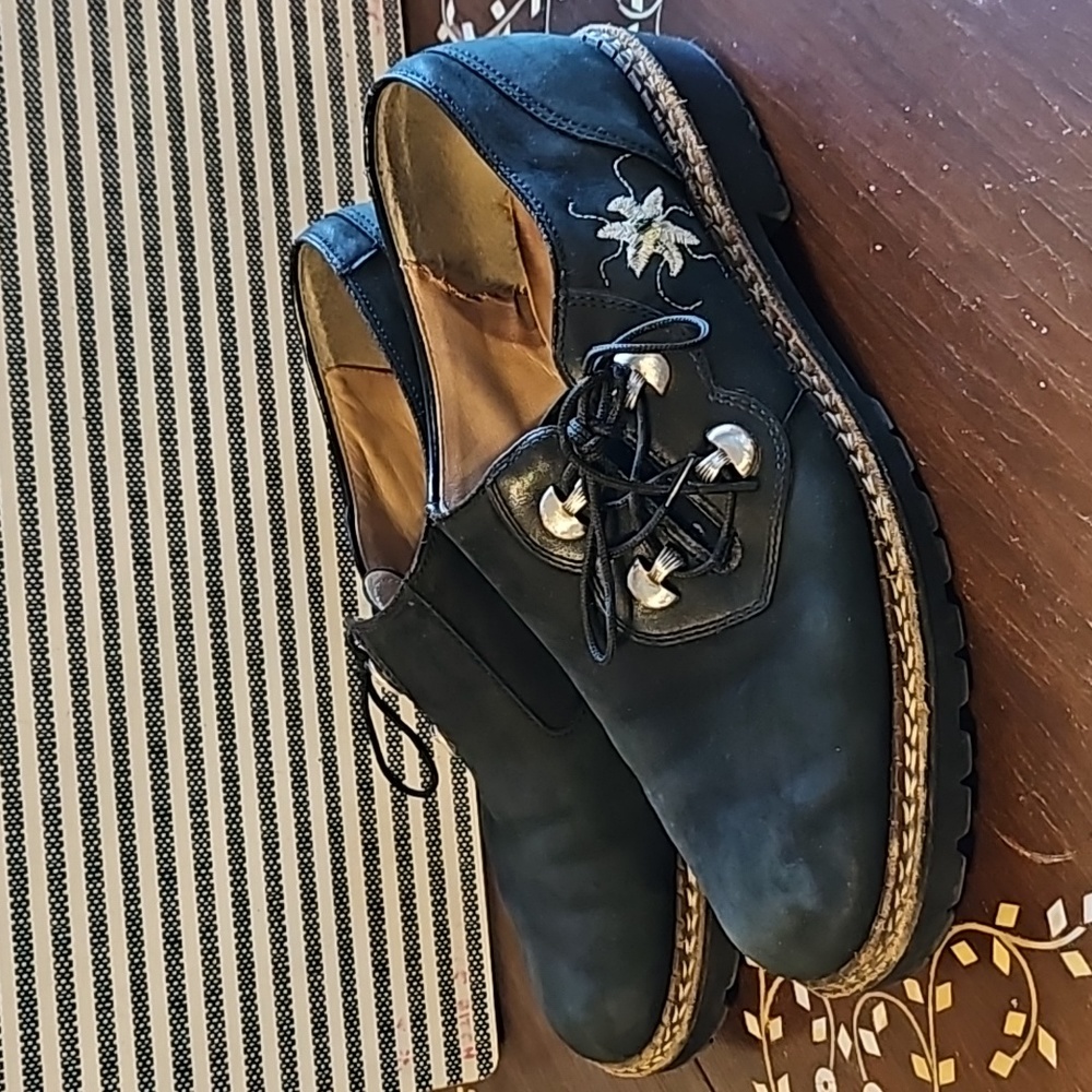 Black Suede Side Tie Embroidered Oxford - Picture 5 of 7